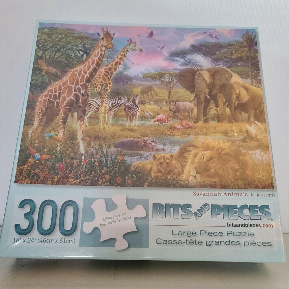 Bits and Pieces 300 Large Piece Jigsaw Puzzle Savannah Animals Sealed